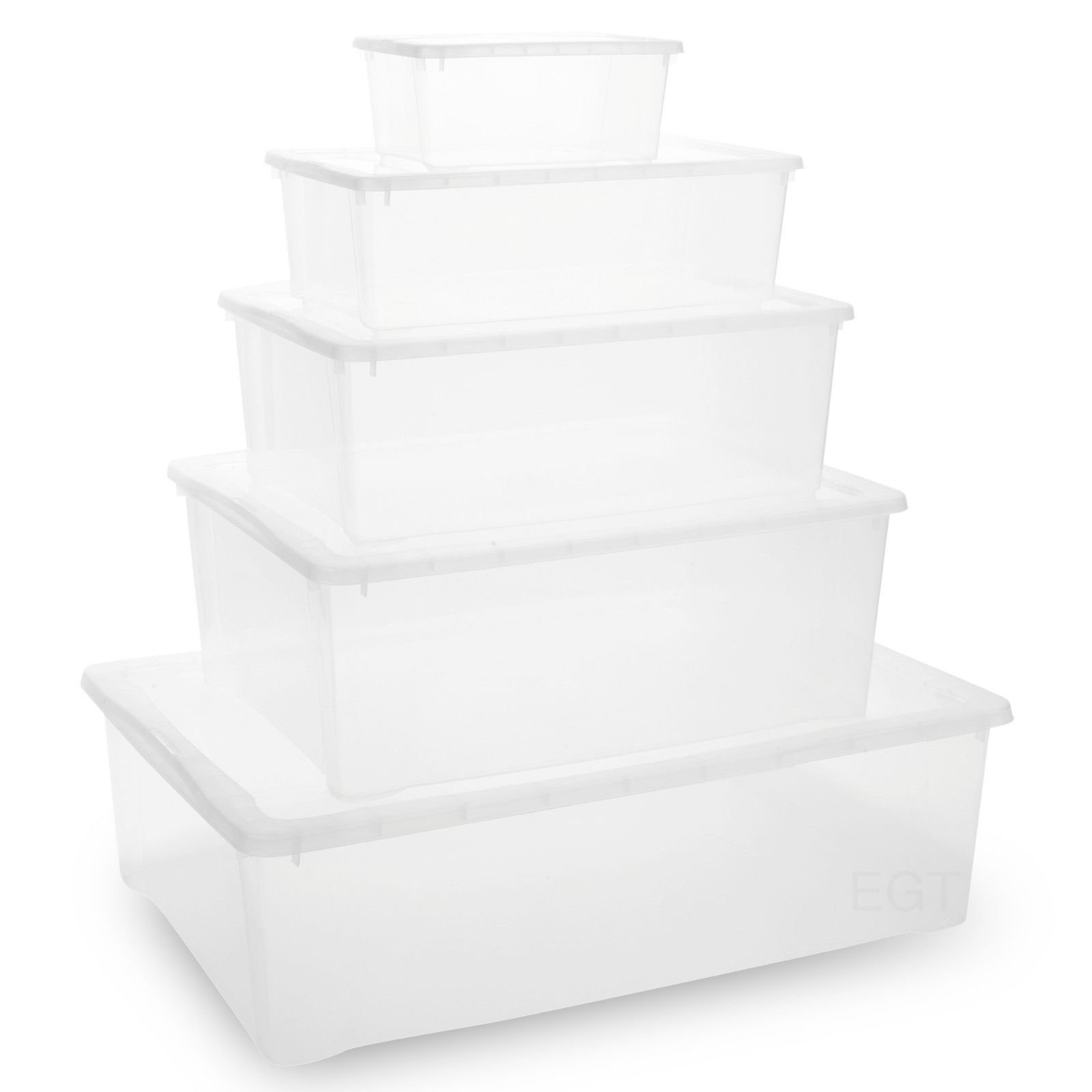 Easygift ProductsSet Of Clear Underbed Plastic Lightweight Stackable Storage Boxes & Click Lids