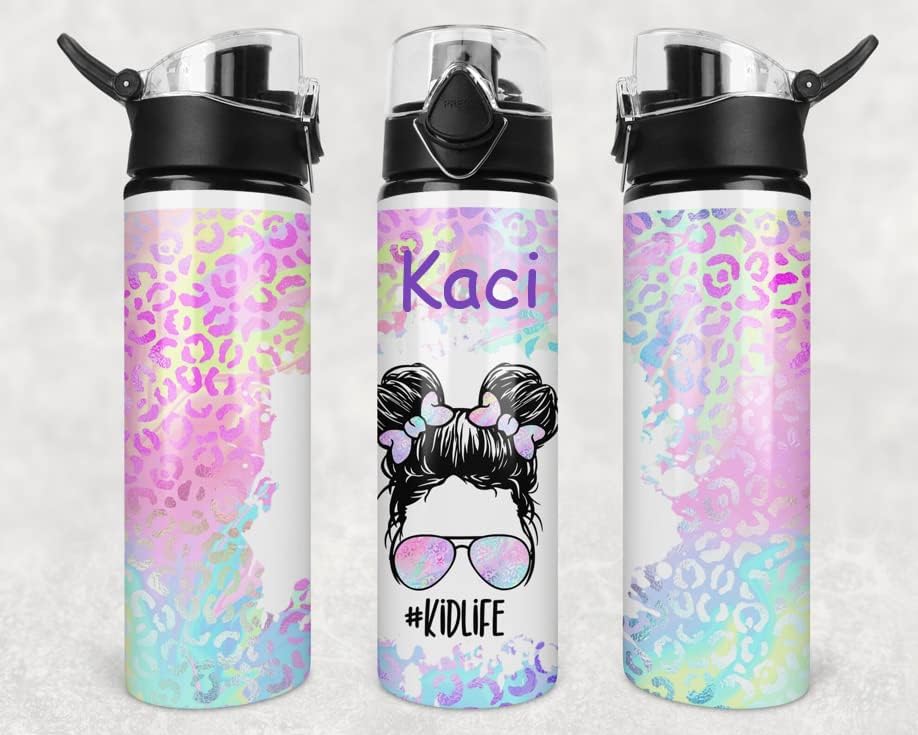 Personalized Flip Top Water Bottle 25oz | Gym Water Bottle | Travel Cup | 750ml | #KidLife Kid Life pastel animal print with Name