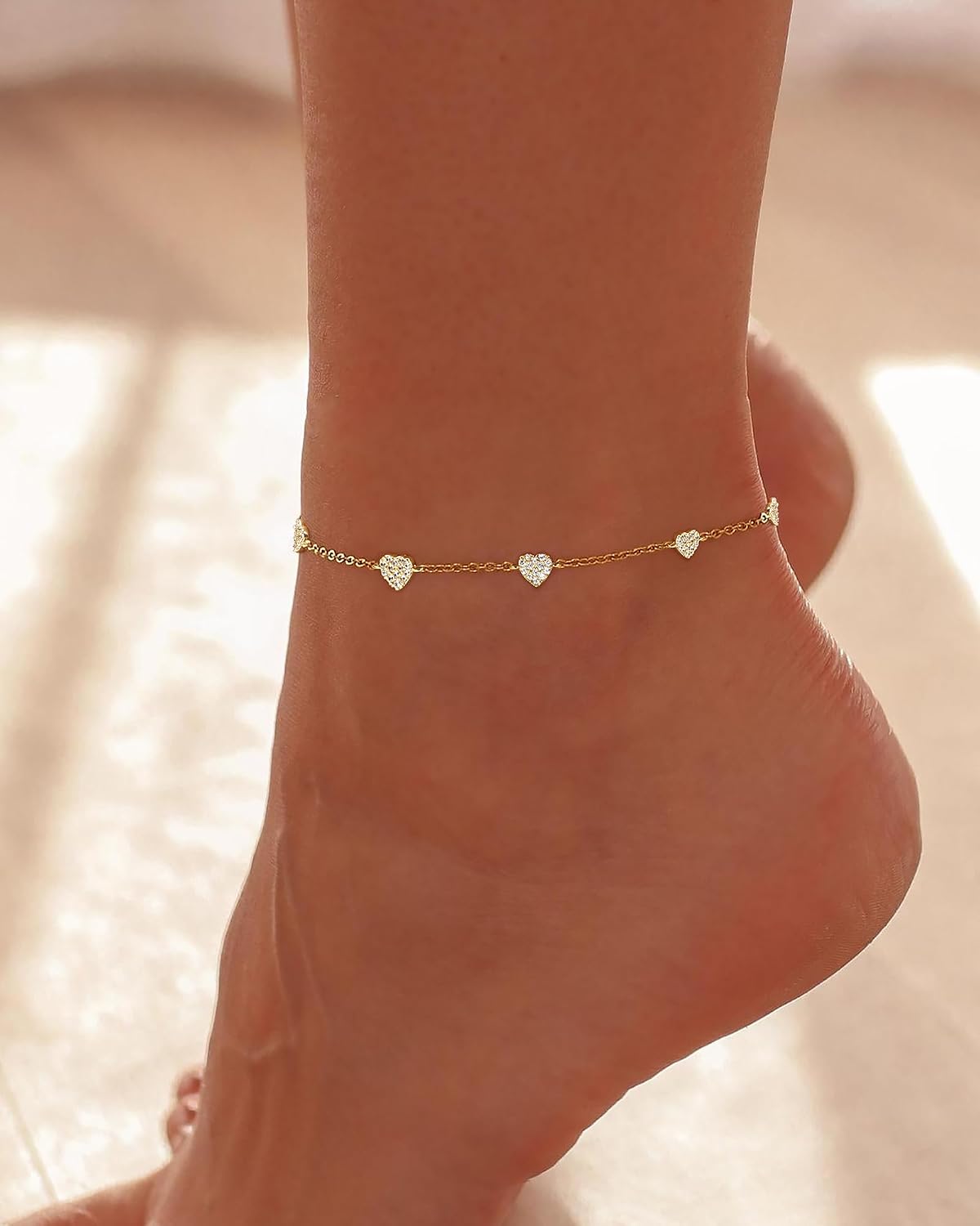 Anklets for Women Waterproof 14K Gold Plated Cz Beach Ankle Bracelets Dainty Summer Butterfly Clover Heart Bow Anklet Non Tarnish Layered Beach Jewelry Accessories for Women Trendy