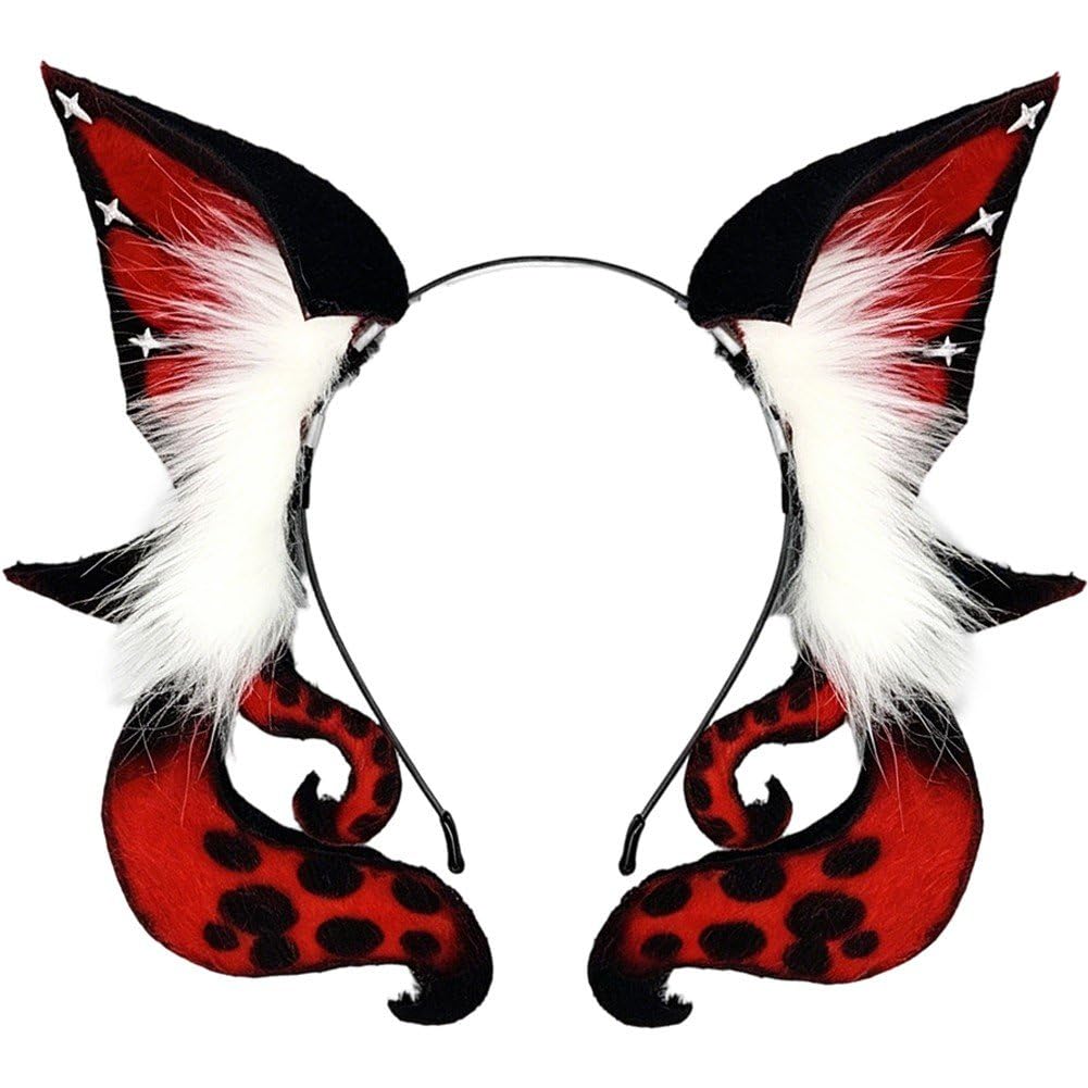 Danlai Furry Tentacle Cat Lolita Headband, Spotted Plush Ears Headdress for Halloween Party Cosplay Props