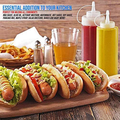 MATANA - 8 Squeeze Sauce Bottle with Nozzle Caps, BPA-Free Squeezy Plastic Bottles for Oil Mustard Ketchup Kitchen Condiment Spice Dressing