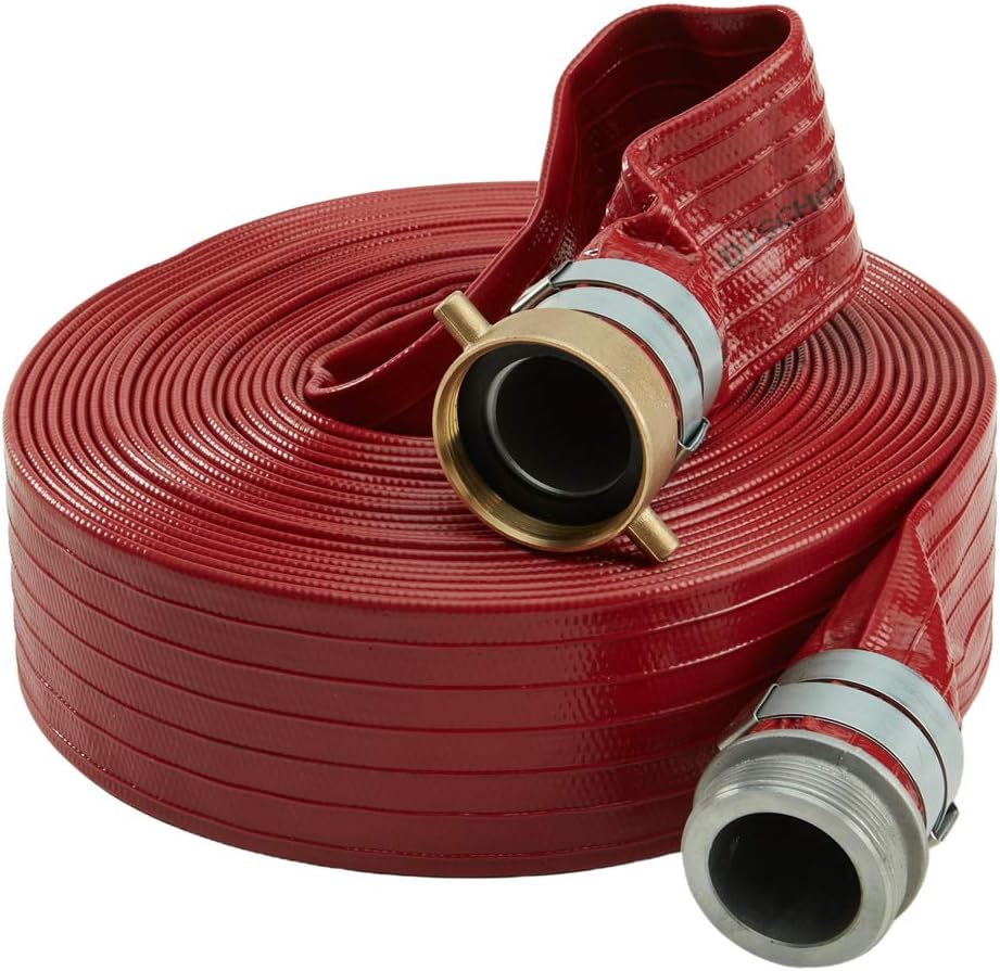 Red 1 1/2" x 50' Medium Duty PVC Lay Flat Discharge Hose and Backwash Hose