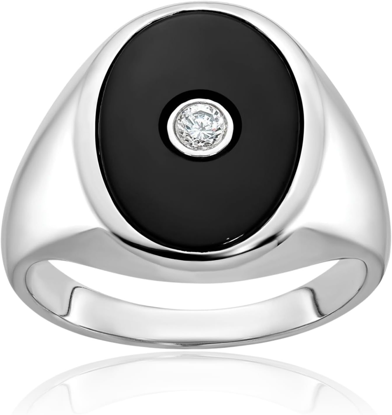 IceCarats 14K Solid White Gold 0.10 carat Black Onyx Diamond Oval Extra Wide Signet Ring 18.04mm Band Prong Set Matte
