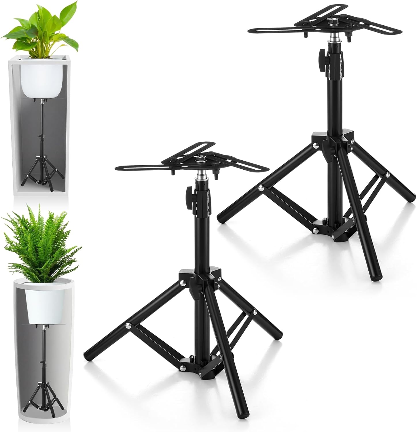 2 Pcs Adjustable Planter Risers for Inside Pots Metal Plant Inserts Fillers for Large Flower Pots Tall Tapered Planter Lift Stand for Indoor Outdoor Tall Containers (12-21" Rise, 4-12" Top)