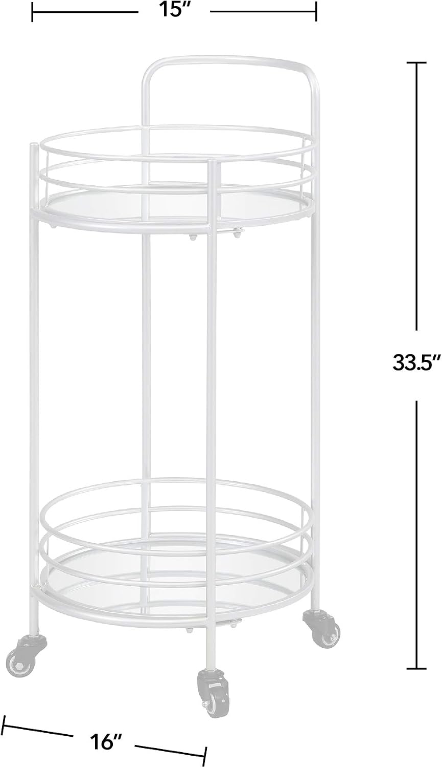 FirsTime & Co. Silver Joliet Round Bar Cart, American Designed, Silver, 16 x 16 x 33.5 inches, 16 inches, Silver & Mirror (70274)