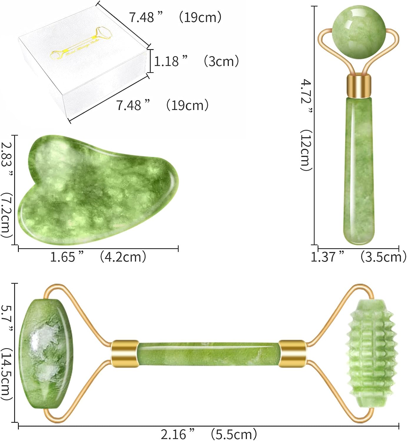 Gua Sha Real Jade Roller Stone Kit 3 in 1 Facial Beauty Roller Skin Care Tools Natural Quartz Anti Aging Massager for Face, Eyes, Neck, Body Muscle Relaxing and Relieve Fine Lines and Wrinkles : Beauty & Personal Care