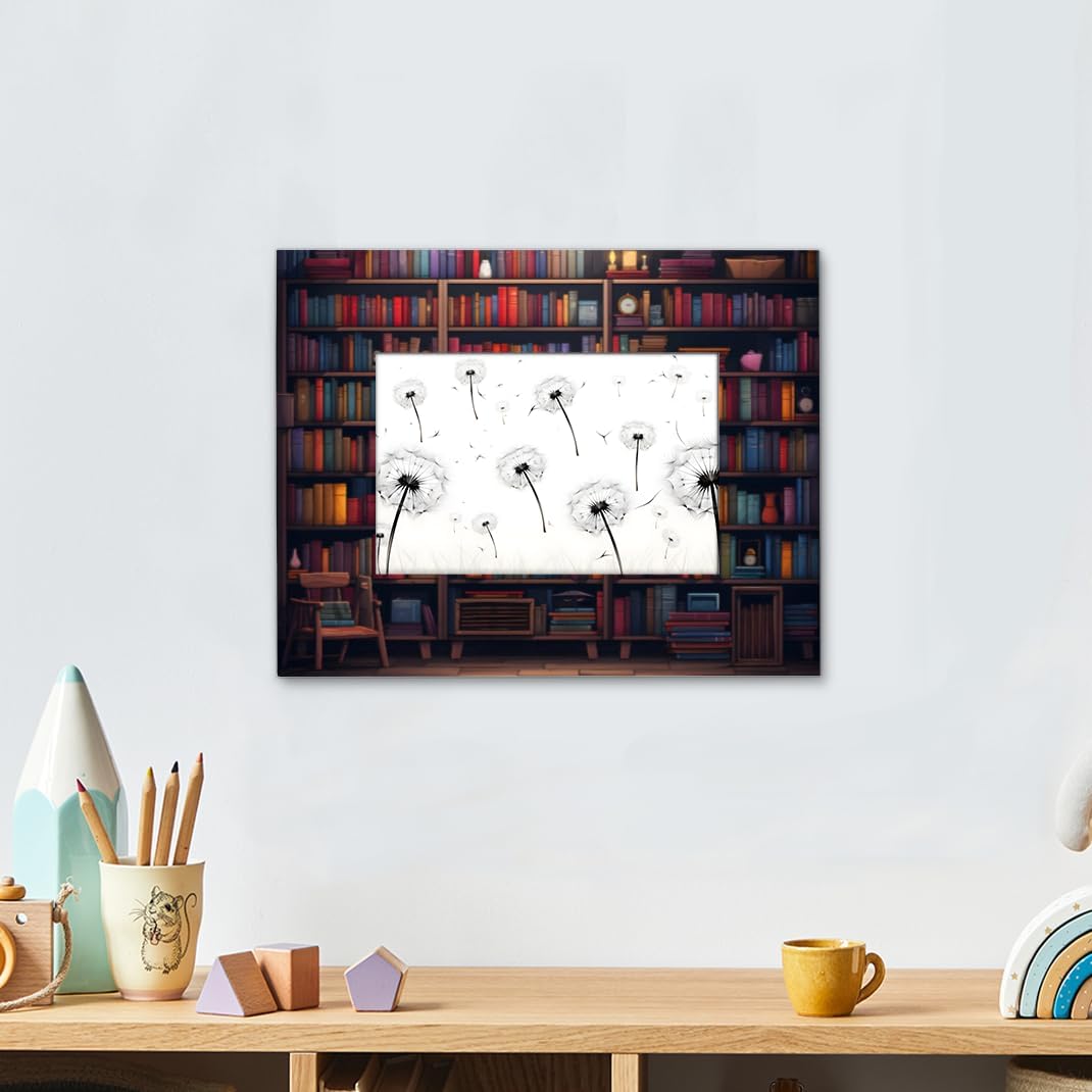 Old Library Bookshelf 5x7 Horizontal Picture Frame, 5x7 Wood Photo Frames Tabletop Display or Wall Mounting for Gallery Office Home Decor Gift (or Vertical Self Standing)