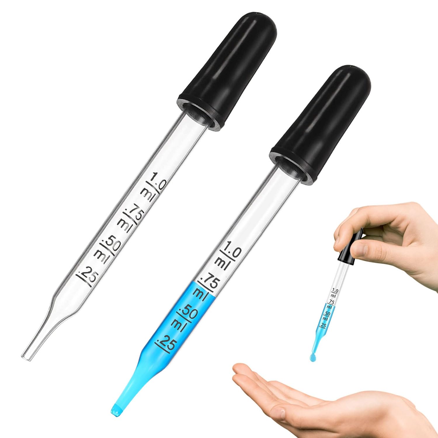 スポイト 目盛り付きスポイト1ml 2本入り ガラス製 グラス ス移送液用 イージードーズ用 計測用薬 水分 化粧品 香水 精油 小分け