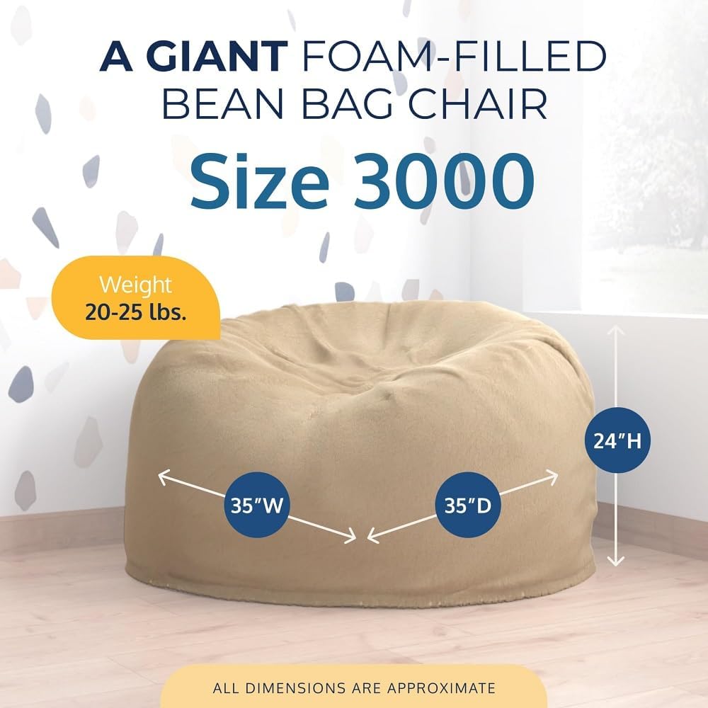 ULTIMATE SACK 3ft Bean Bag Chair, Oversize Bean Bag Chair for Adults, Comfy Chair Bean Bag Couch Lounge Sofa Loveseat Furniture | Camel Fur