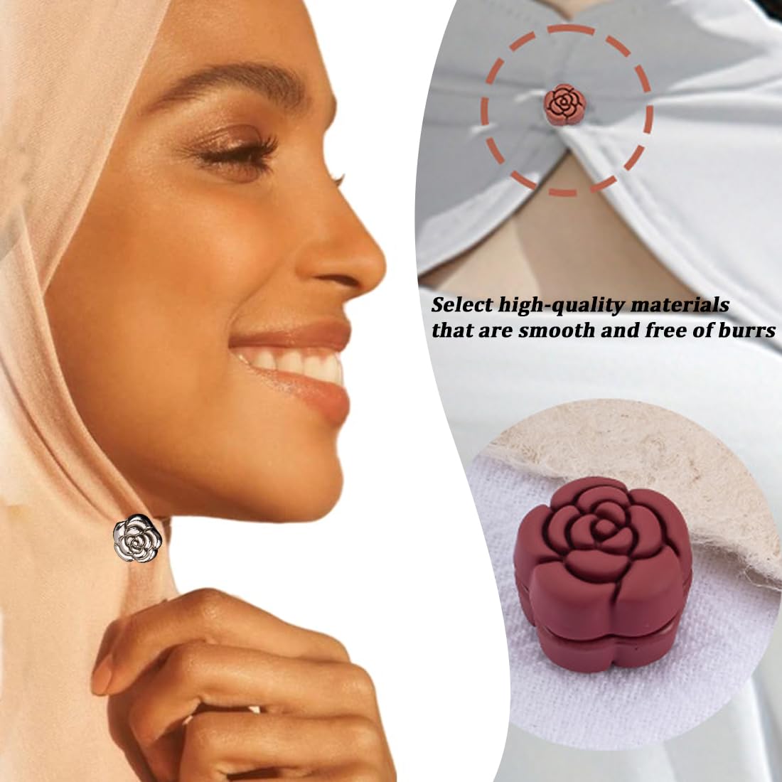 6 Paia Spille Magnetiche Per Hijab | Fermagli Per Sciarpe Senza Aghi, Multiuso, 3 Colori (Cremi, Nero, Caffè) - 2