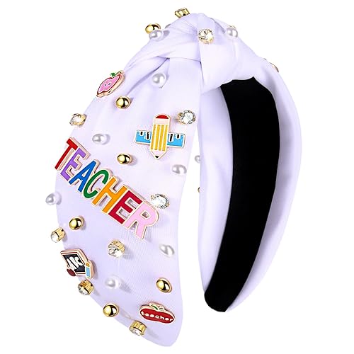 Diadema para profesora, accesorios para profesores, diadema anudada de perlas de cristal para mujer, lindo libro, dijes de enseñanza adornados con