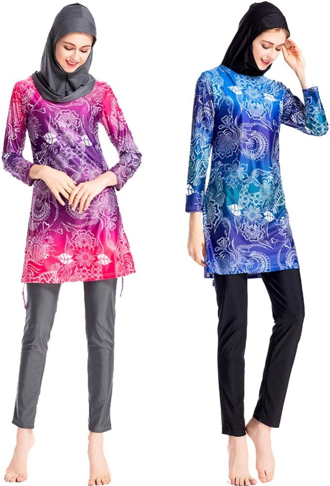 Women Muslim Swimwear Islamic Long Sleeve Burkini Floral Full Cover Hijab Modest Swimsuit