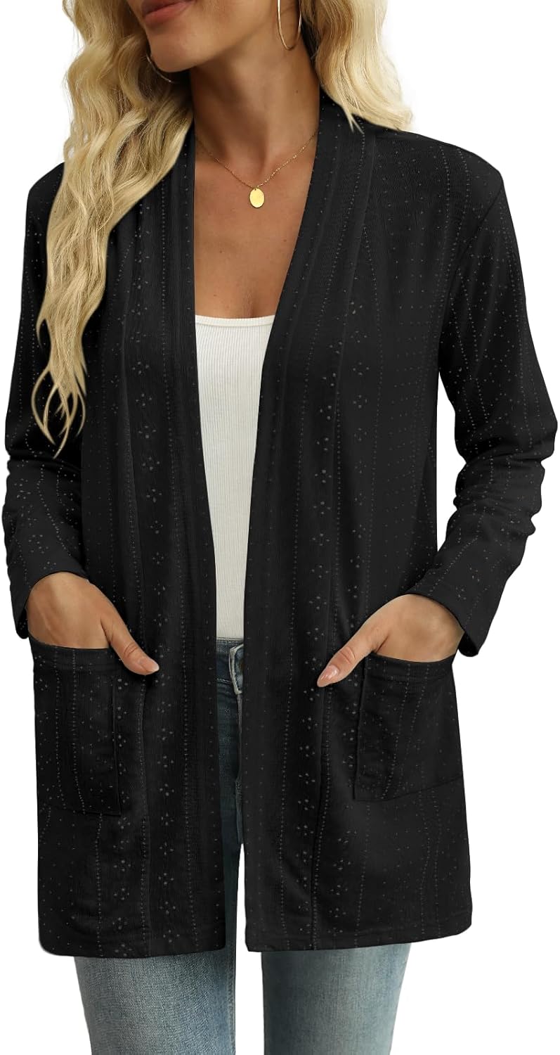 Yincro Women's Lightweight Open Front Cardigan Casual Long Sleeve Loose Cardigans with Pockets - Image 2