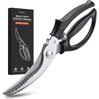 Brigii Kitchen Shears, Stainless Steel Heavy Duty Poultry Shears, Multi-Purpose Kitchen Scissors for Cutting Chicken, Fish, Seafood, and Vegetables, Spring Loaded-KS05Black