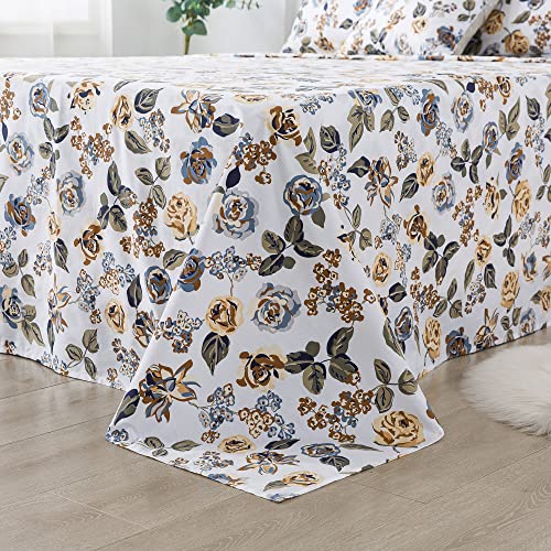 Fadfay Sheets Set Twin Xl Elegant Rose Floral Bedding Shabby White Flower Bed Sheets Vintage Floral Sheets Farmhouse Bedding 100% Cotton Girls Bedding With Deep Pocket Fitted Sheet 4Pcs, Twin Xl Size #TOP2