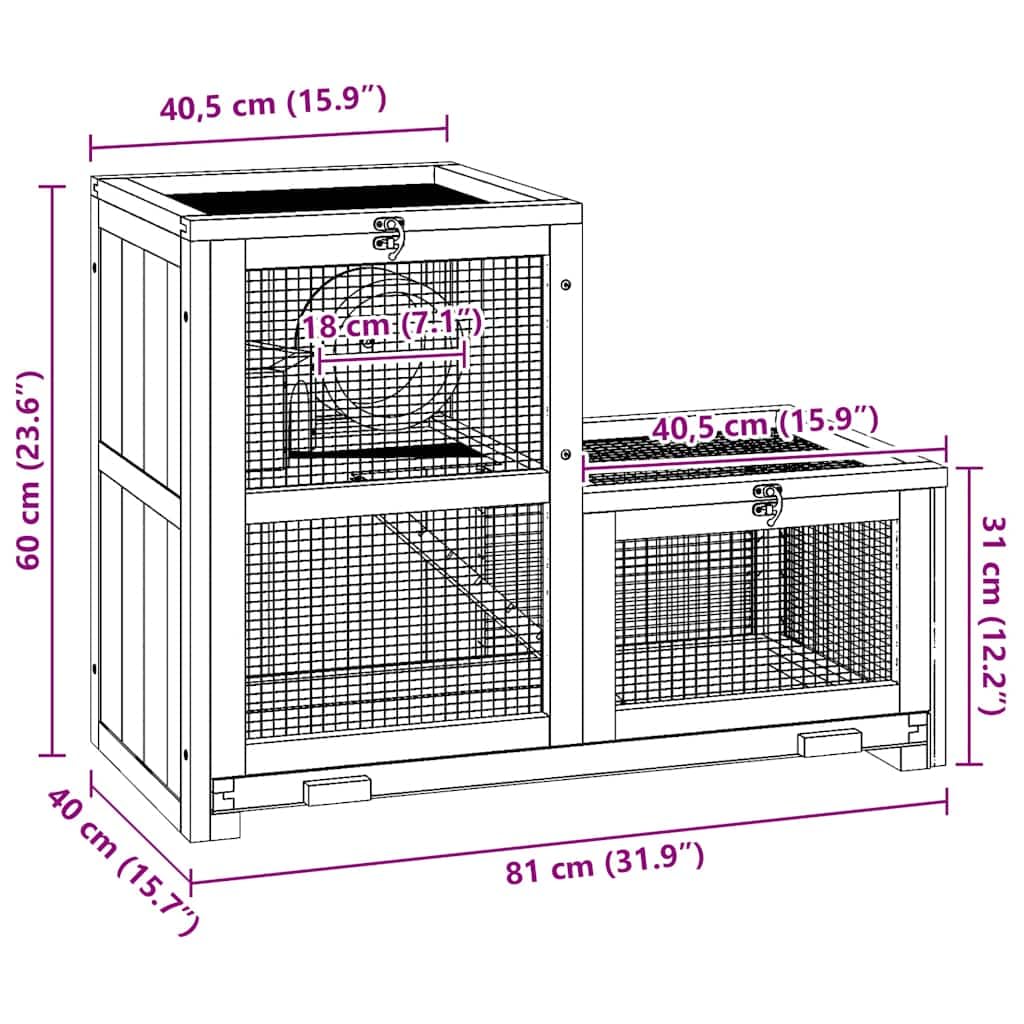 vidaXL Gabbia per Criceti 81x40x60 cm in Legno Massello di Abete