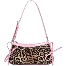 Womens Leopard Print Purse Y2k Cheetah Shoulder Bag Bow Studded Clutch Zipper Adjustable Strap Underarm Bag