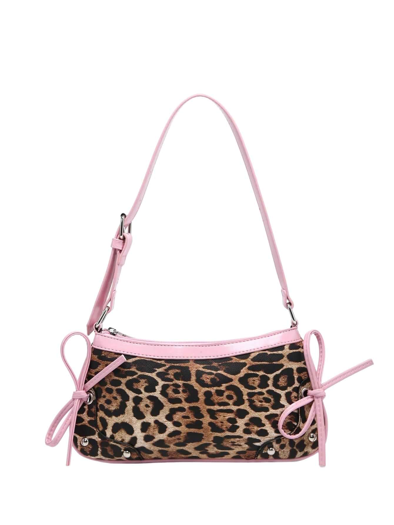 Floerns Women's Y2k Cheetah Cute Bow Tie Leather Vintage Shoulder Handbag Y2k Bag, 2000s Purse, Leopard, Animal Print, Going Out Bag