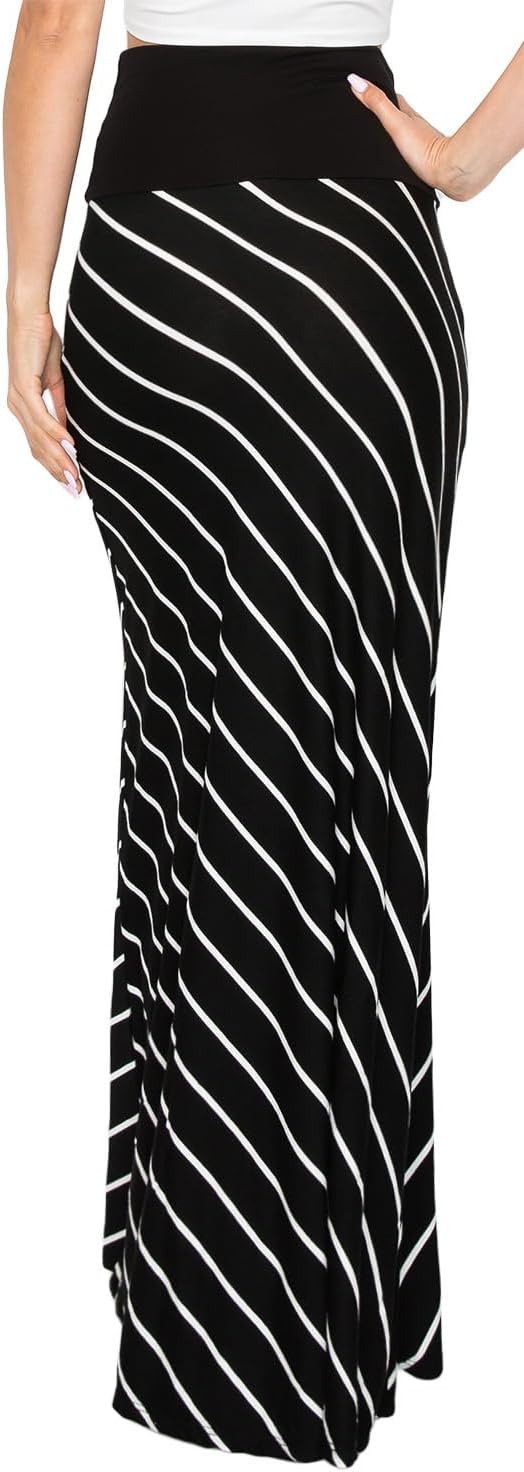 URBAN K Womens Basic Foldable High Waist Regular and Plus Size Maxi Skirts - Image 4