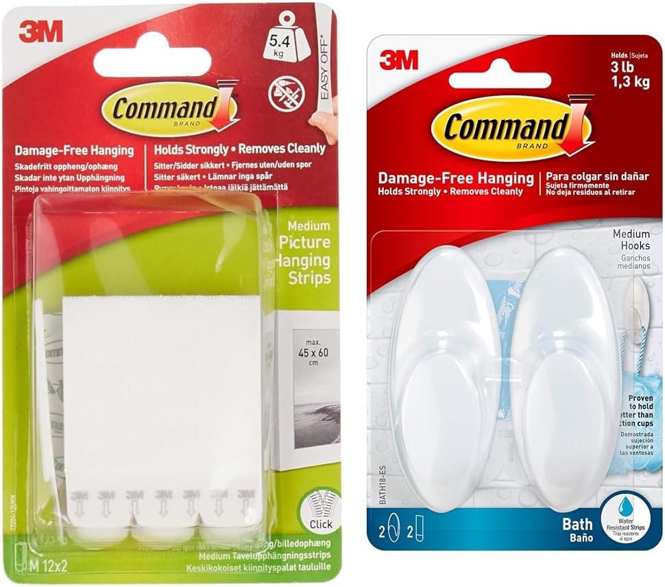 Command Medium Picture Mounting Strips, 12 pairs Adhesive Strips, White ...