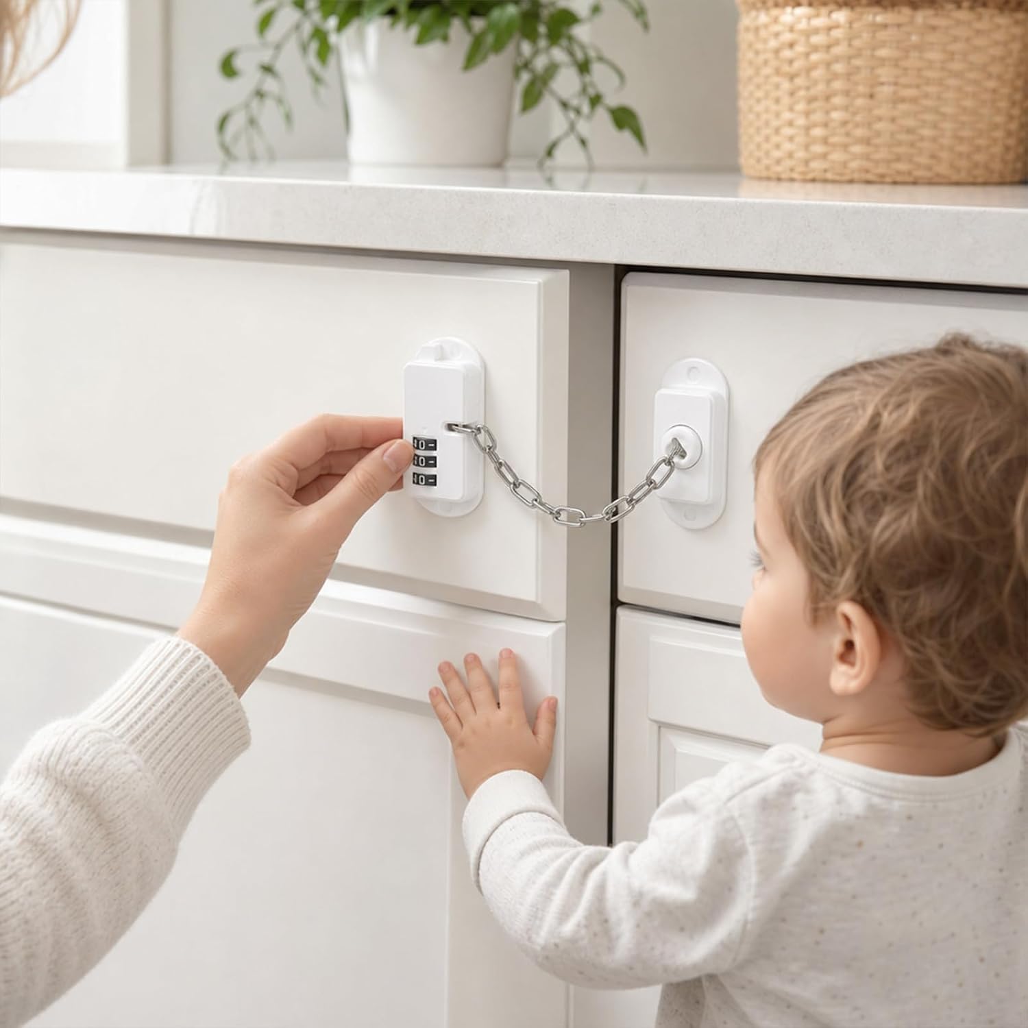 Proof Refrigerator Door Lock with Adjustable Chain and Password Security, White Abs Material, 7.5x3.2x1.5cm, for Kitchens and Playrooms to Keep Safe