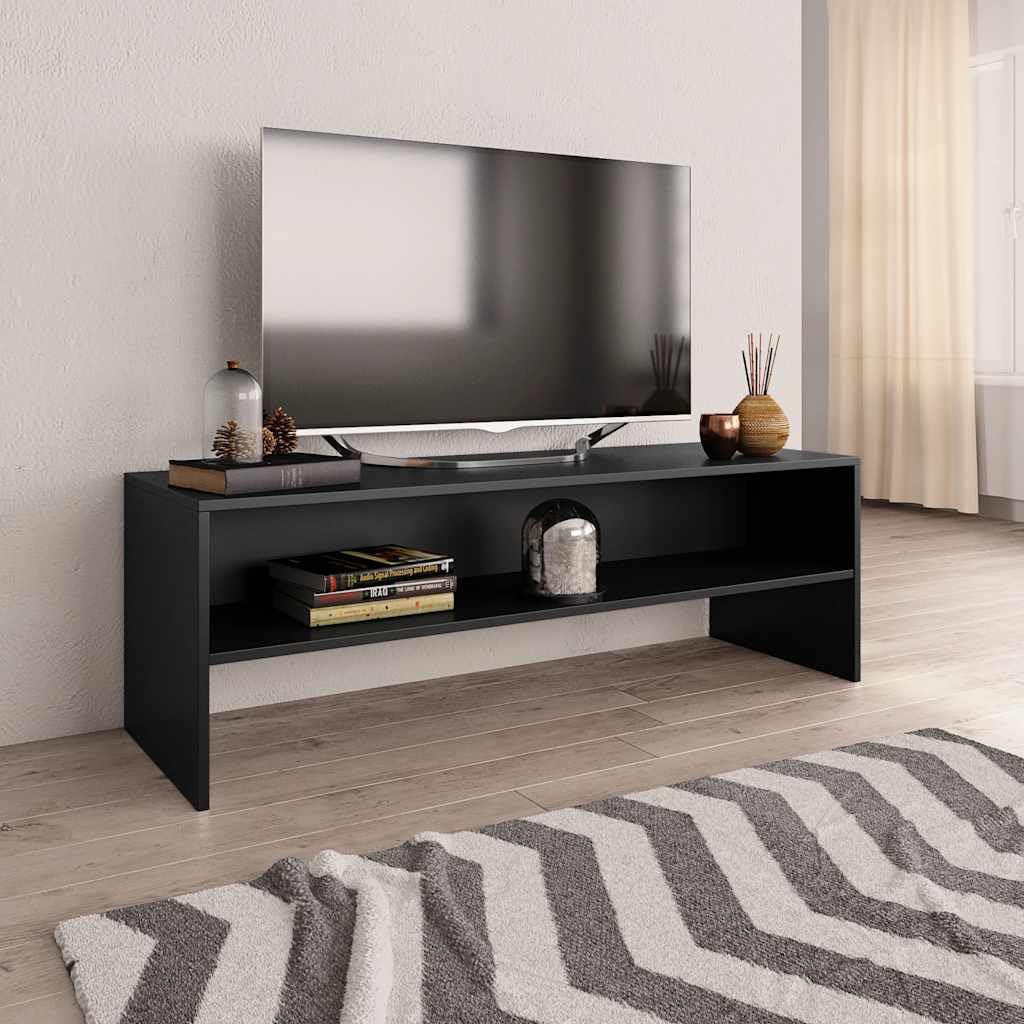 Hothingwell Szafka pod telewizor czarna drewno inżynieryjne 120x40x40 cm | Otwarta przegroda do przechowywania, łatwe do czyszczenia, łatwy montaż, klasyczny styl