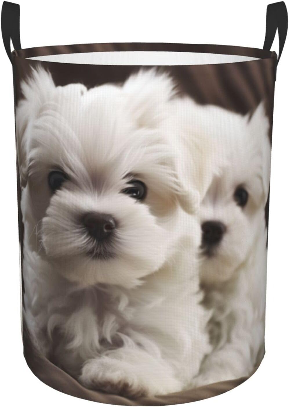 Laundry Hamper Cute Maltese Puppy Laundry Basket Circular Hamper with Handles Waterproof Storage Clothes Bag Portable Dirty Clothes Storage Bin Organizer for Bedroom Bathroom Living Room image 2