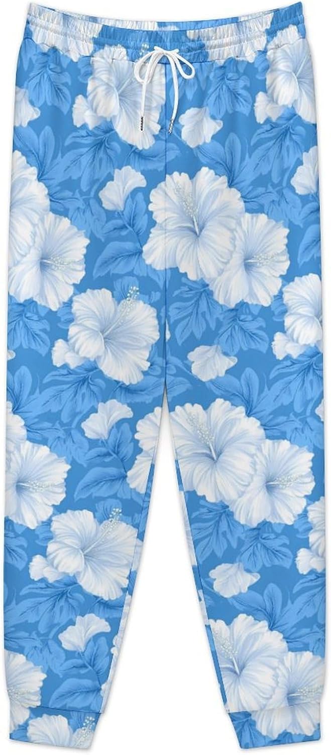 Cute Hibiscus Flower Print Men's Pants Athletic Workout Sweatpants Jogger Casual Pant for Sports Home