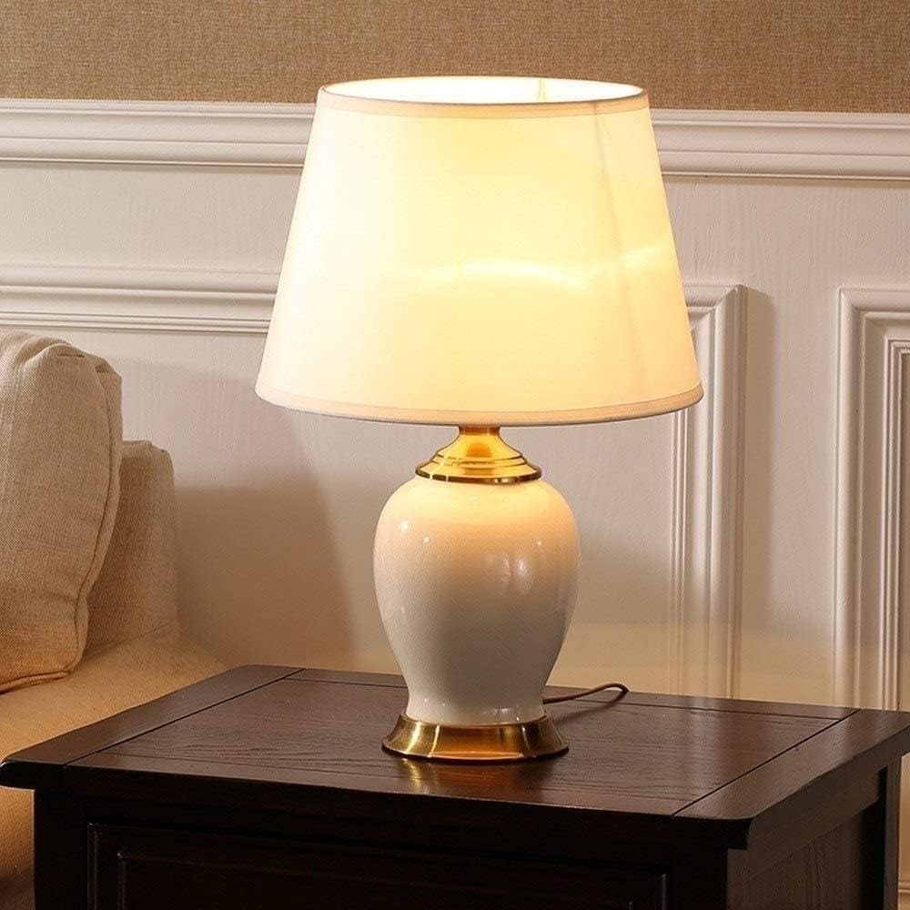 Modern Minimalist Living Room Study Decorative Lamp Bedside Table Table Lamp Chinoiserie Home White Ceramic Table Lamp European Style Bedside Lamp Fabric Lampshade