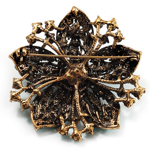 Avalaya Victorian Corsage Flower Brooch (Antique Gold & Teal) #TOP3