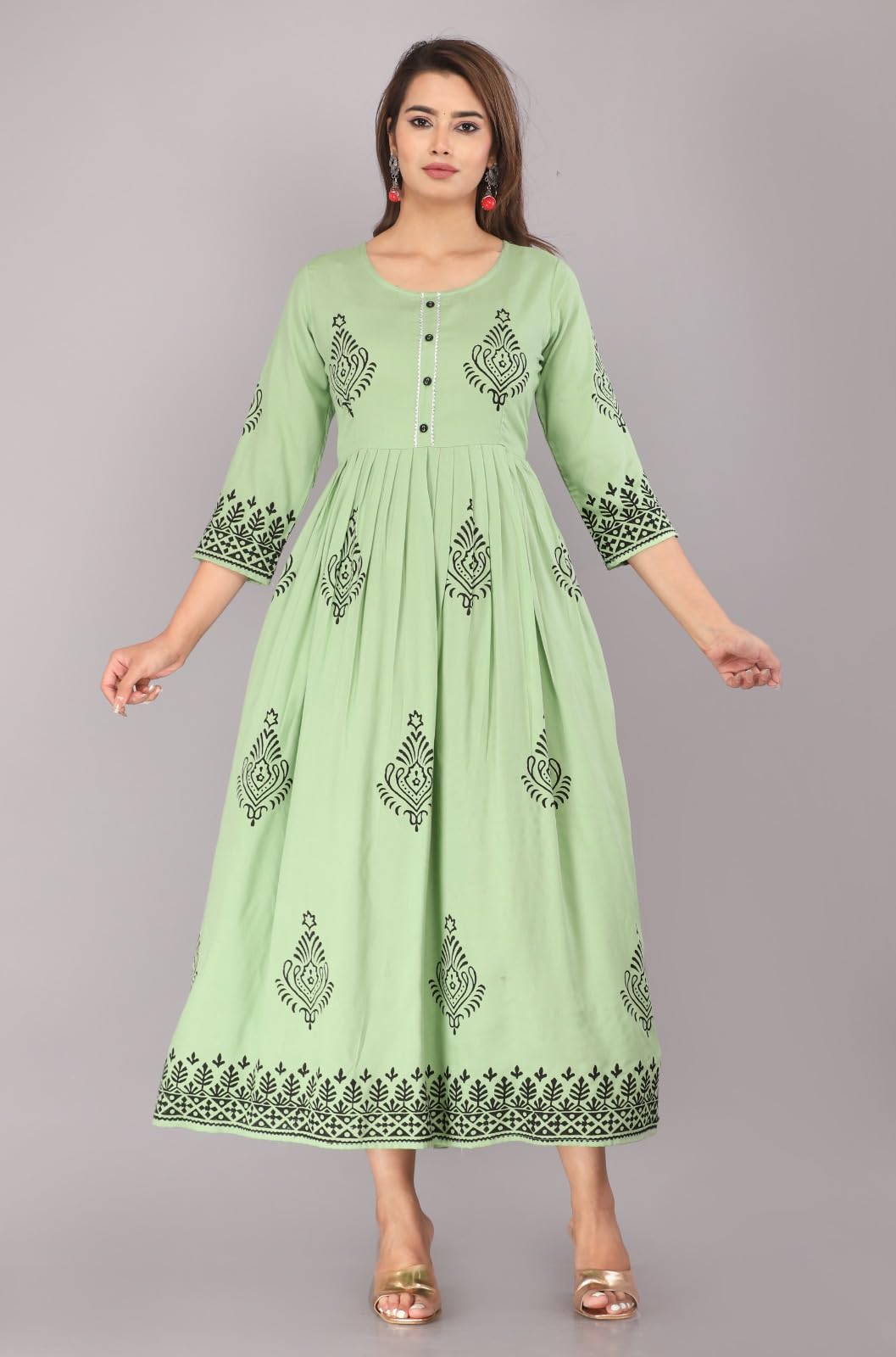 Ragini Enterprises_Rayon Gold Printed New Flared Kurtis for Women-Til Blue-Wine-Light Purple-Pista-image-10
