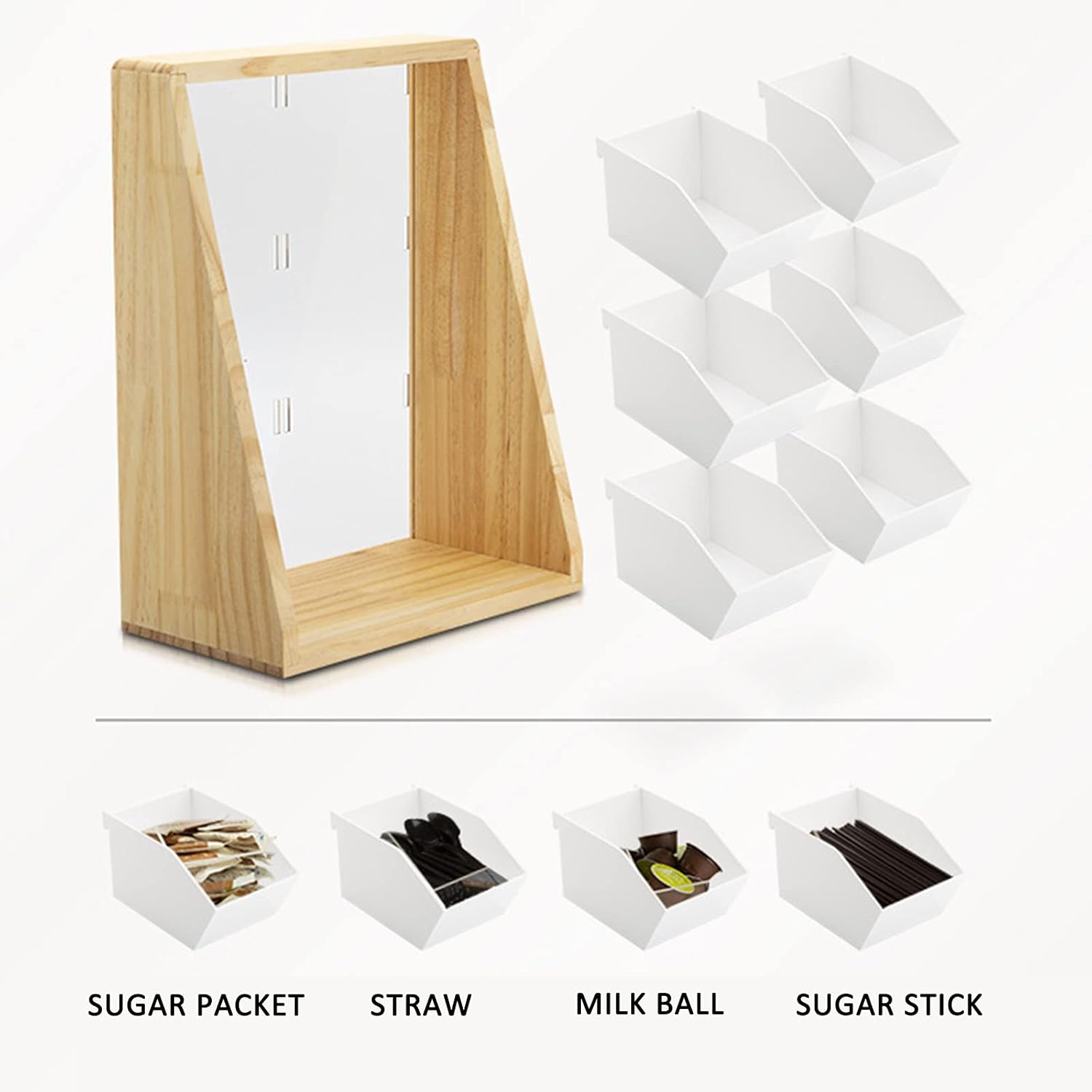 AIZYR Wooden Coffee Condiment Organizer – Countertop Storage Organizer Coffee Accessories Storage Holder for Creamers, Sugars, Tea Packets,A