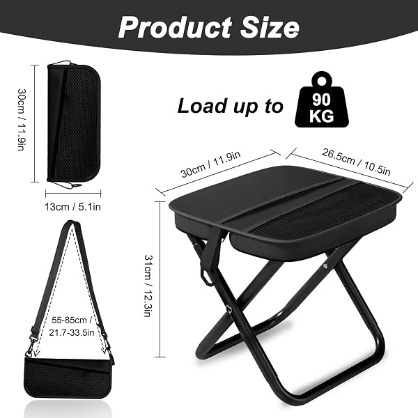 Sgabello Pieghevole Portatile, Sedia Pieghevole Campeggio con Cinghia e Borsa, Sgabello Pieghevole Portatile, Leggero Sgabello da Pesca per Campeggio, Viaggi, Escursionismo e Attività All'aperto - 2