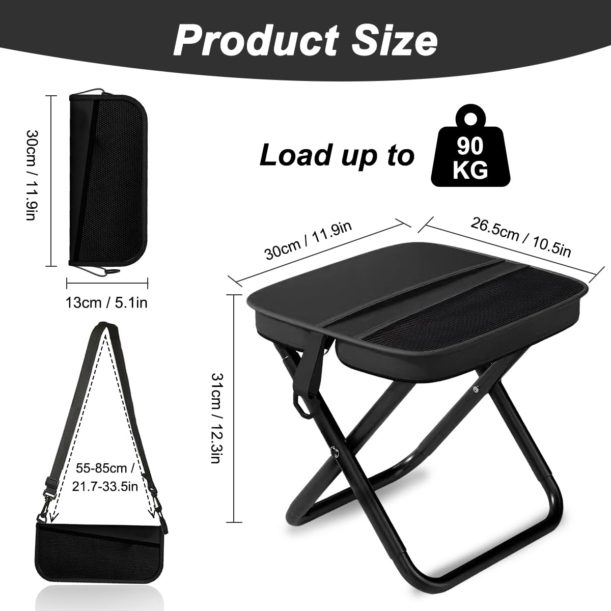 Sgabello Pieghevole Portatile, Sedia Pieghevole Campeggio con Cinghia e Borsa, Sgabello Pieghevole Portatile, Leggero Sgabello da Pesca per Campeggio, Viaggi, Escursionismo e Attività All'aperto