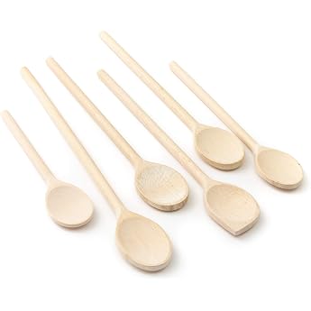 6 Piece Wooden Cooking Spoon Set Beech Large Small 6 x Cooking Spoons 20 cm - 35 cm Length