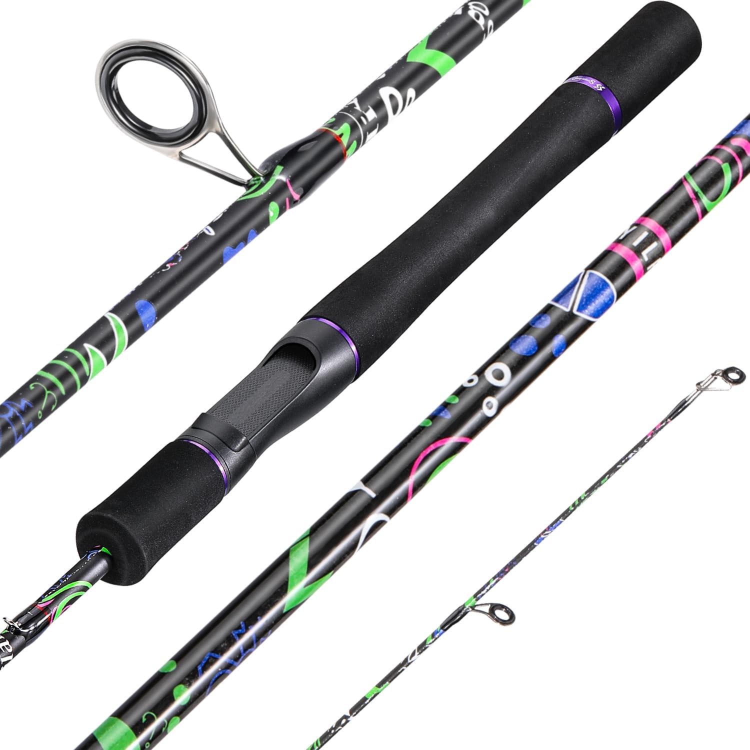 Sougayilang Fishing Rod, 2-Piece Graphite Composite Blank/Fiber Glass Spinning & Casting Rod with EVA Grip, Smooth Transition Fishing Pole