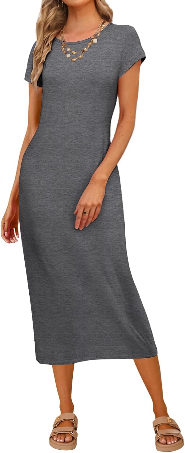 MEROKEETY Women's 2026 Summer Casual Tshirt Dress Short Sleeve Crew Neck Beach Long Maxi Dresses