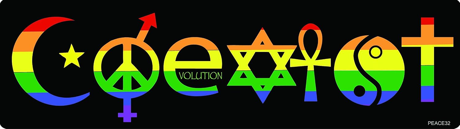 Bumper Planet - Bumper Sticker - Coexist Rainbow - 3 x 10 inch - Vinyl Decal Professionally Made in USA