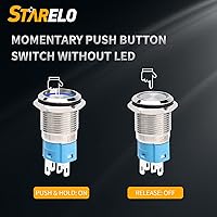 Vista 5 de STARELO 5 piezas 16 mm interruptor de botón de presión LED momentáneo, carcasa plateada, interruptor de botón de presión impermeable IP65, 1NO 1NC