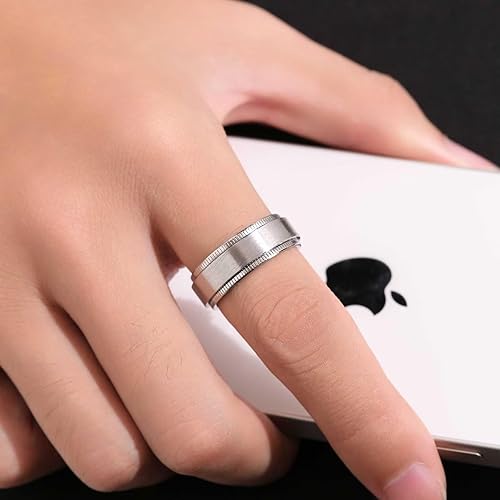 Miniatura 10 de Anillo giratorio de acero inoxidable negro y azul de 0.315 pulgadas para hombres y mujeres, cepillado para aliviar la ansiedad para hombre, cadena