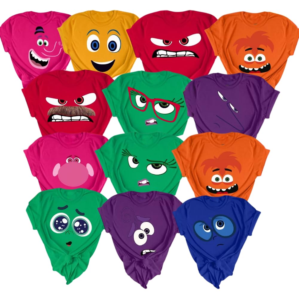 HandmadeJoy, Sadness, Anger, Fear, Disgust, Anxiety, Envy, Ennui, Inside emotions feelings, School Halloween Shirt For Family, Group Matching Costume TShirt, Board Game Cosplay Tee, Birthday Party Gift