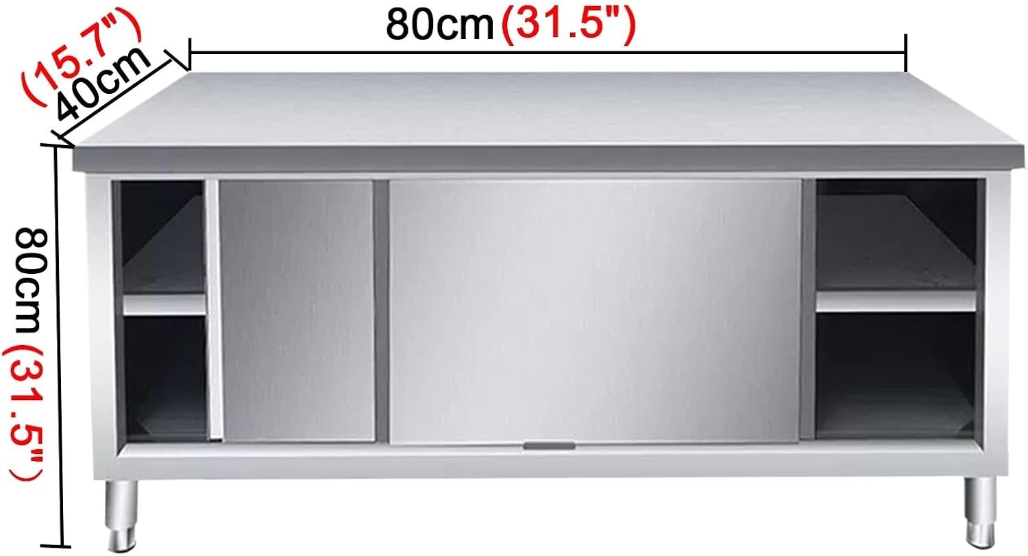 Stainless Steel Table with Sliding Doors Kitchen Work Tables Dual-Track System Adjustable Feet Large-capacitility Storage Space Fully Welded Construction High Load-Bearing Capacitility