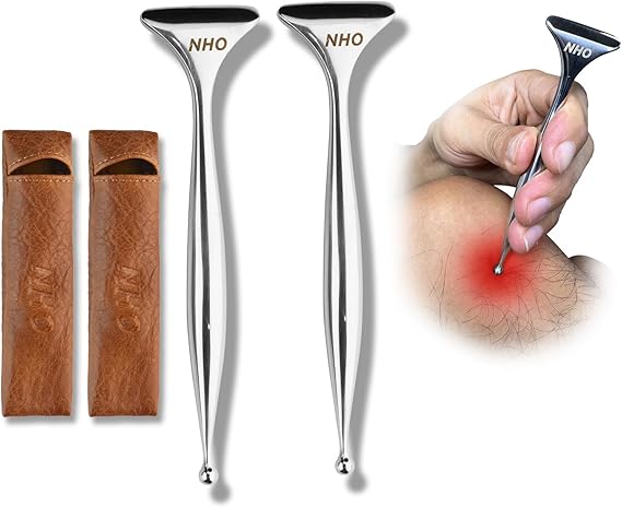 NHO 2-in-1 Acupuncture Pen, Fascia Blaster for Pain Relief, Stainless Steel Gua Sha Scraper & Acupressure Massage Pen, Dual-Ended Fascia Release Tool for Muscle, Neck, Face, Plantar Fasciitis Relief