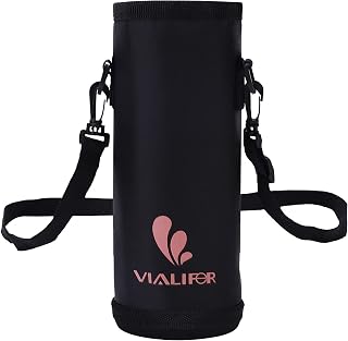 保温・保冷両用 水筒カバー Vialifer 水筒・マグボトル用スポーツボトル 用ハンディポーチ 500ml/750ml/1000ml ホルダーカバー ペットボトルカバーアウトドア キャンプ 通勤 通学 子供 キッズ 大人用 (1000ML, ブラック+ピンク)