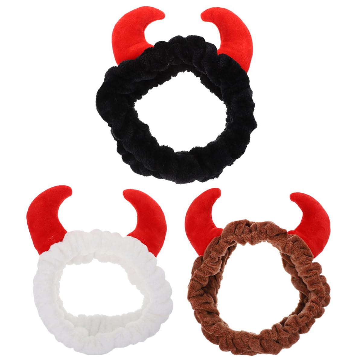 Luxshiny Reusable Hair Hoops 3pcs Set Cosmetic Headbands Soft Plush Facial Hair Bands for Women Spa Shower in Brown Black White