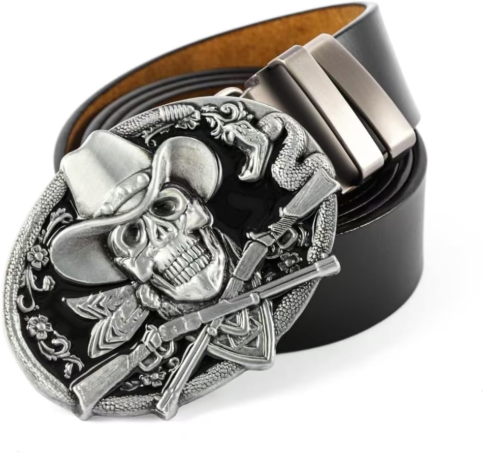 Men's Skull Head Buckle Leather Belt Waist Band, Jeans Decorative Punk Belt