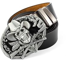 Mens Skull Head Buckle Leather Belt Waist Band, Jeans Decorative Punk Belt