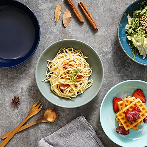 Selamica Ceramic 7.8 Inch Pasta Bowls, 26 Ounce Large Serving Porcelain Salad Soup Bowls, Dishwasher Microwave Safe, Set Of 6 (Matte Blue) #TOP3