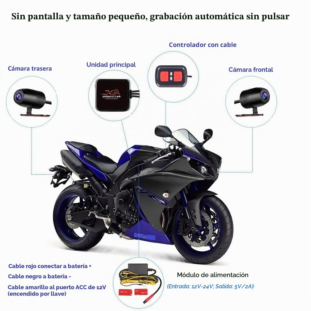 VSYSTO Doble canal motocicleta video conducción grabadora Dash Cam delantera y trasera 1080P moto cámara 130 grados, con WiFi, visión nocturna