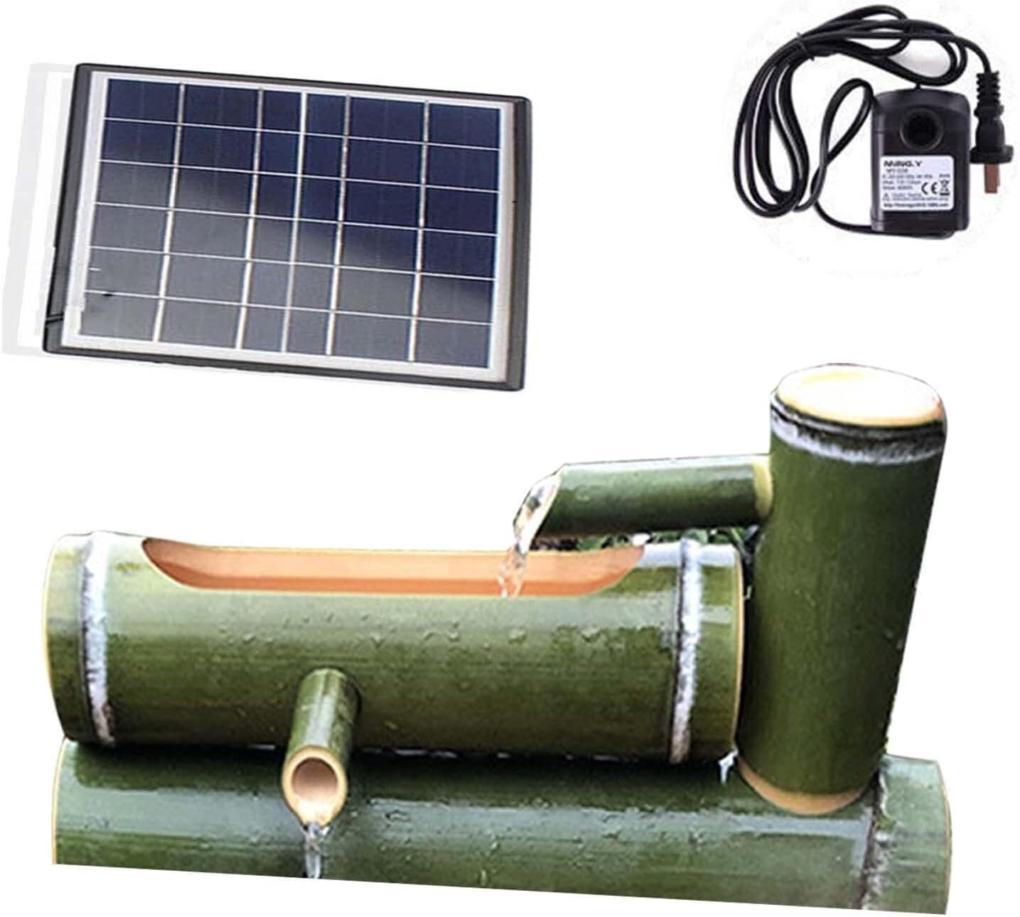 60cm Bamboo Water Feature Solar,Bamboo Fountain kit Solar Water Feature with Pump Fountain Fish Tank Fish Basin Stone Trough Fish Circulation Filter Fountain